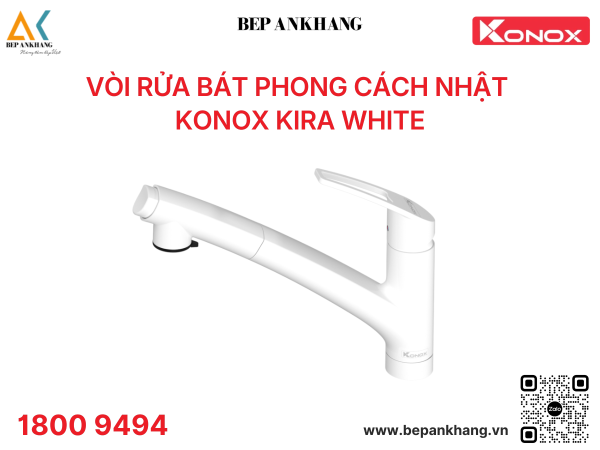 Vòi rửa bát Konox phong cách Nhật Bản Kira White - Xoay 150 độ